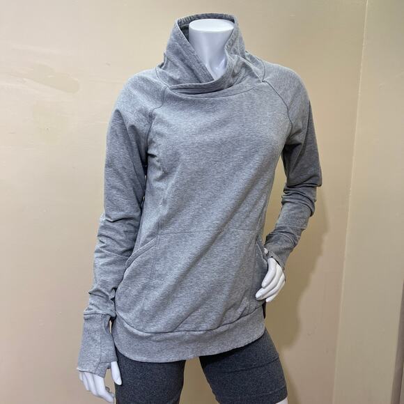 Athleta Gray French Terry Track Pullover Slouchy Cowl Neck Sweatshirt Size L - Picture 4 of 12
